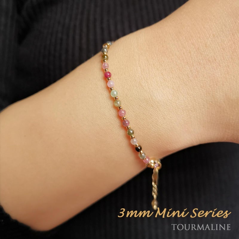 Morchic Colorful Tourmaline Natural Gemstone Adjustable Bracelet for Women, 3mm Tiny Beads Energy Gem Charm Jewelry, Birthday Gift 7.1" - Image 4